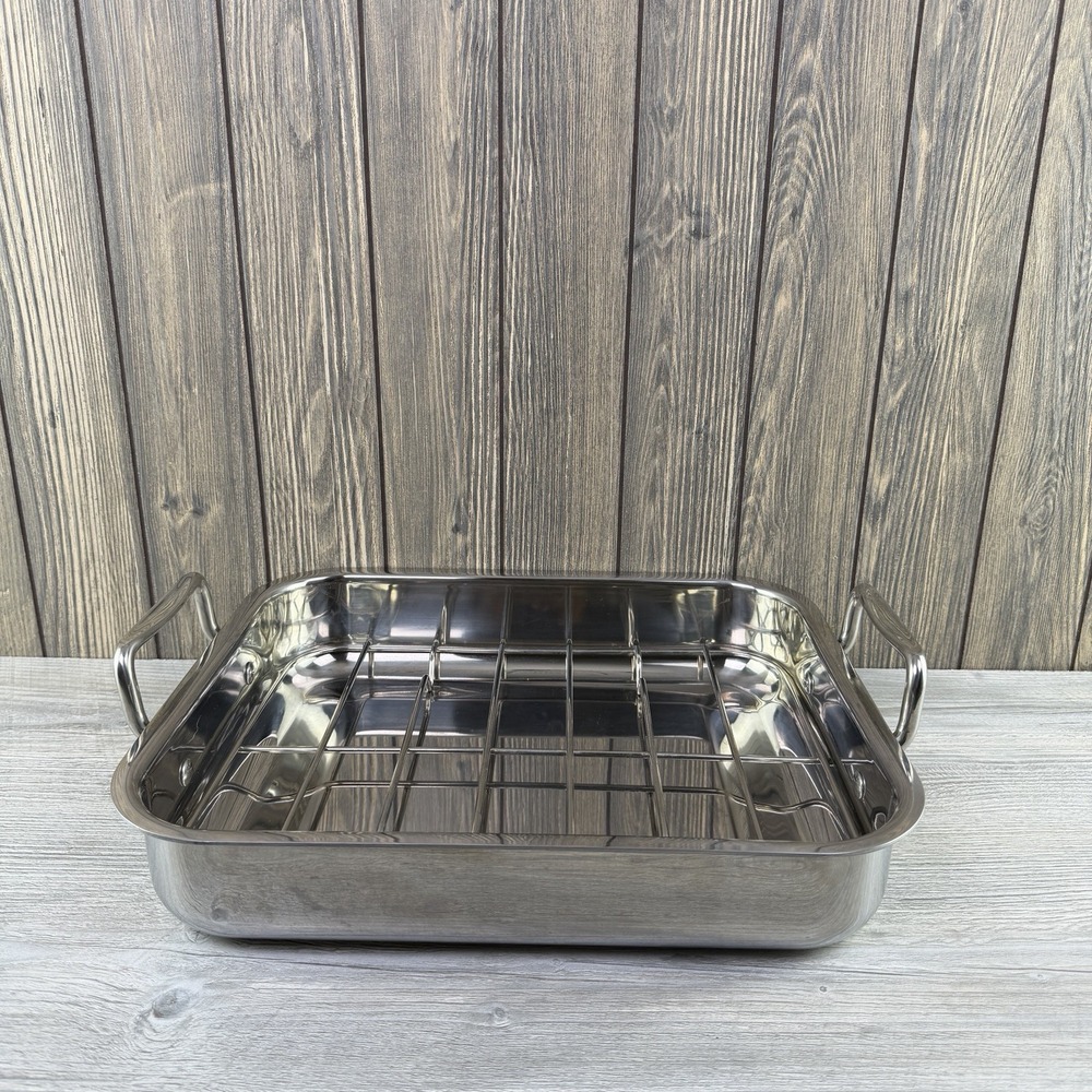 Williams Sonoma Stainless Steel Roasting Pan Roaster with Rack Handles